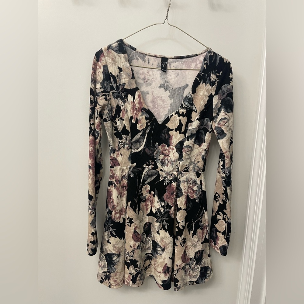 Long Sleeve, Roses Mini Skater Dress